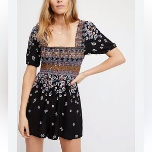 Free People Black Floral Smocked Romper